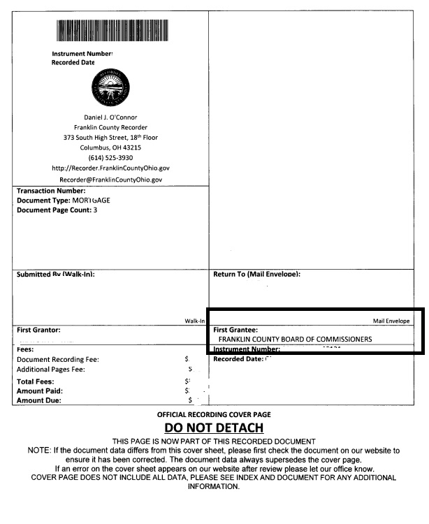 Screenshot of a Mortgage Deed's cover page that highlights the section outlining the 